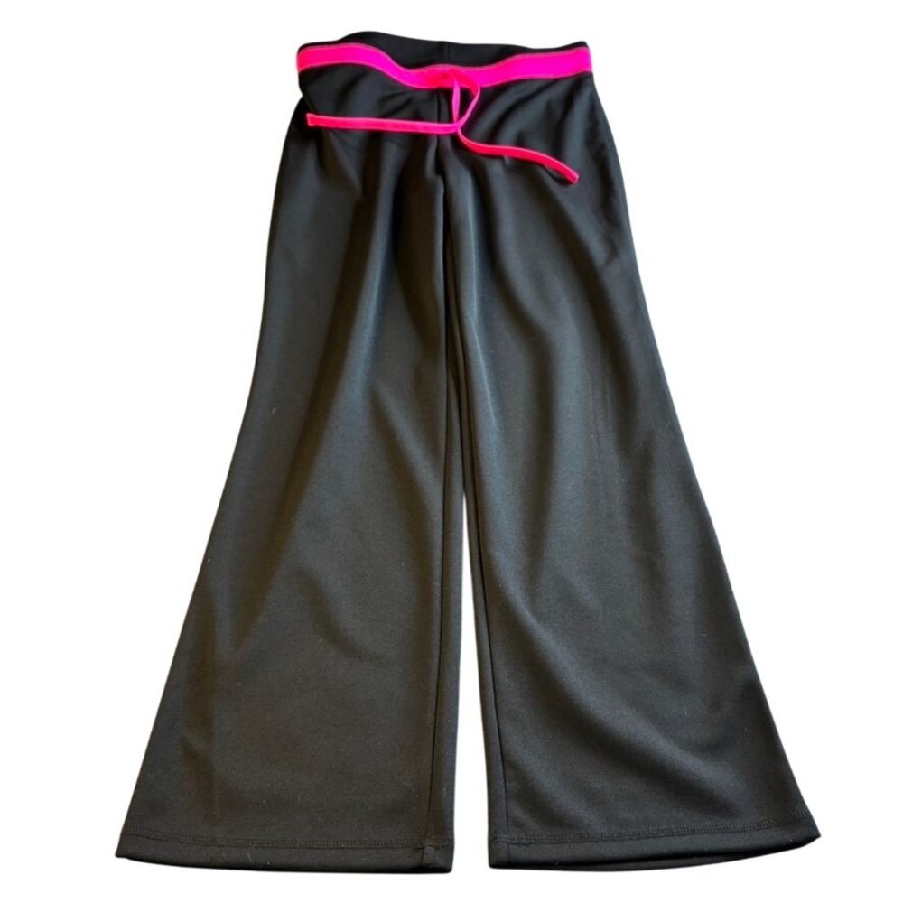 Be‎ Inspired Women's Wide Leg Athletic Pants Black Neon Pink Drawstring Size M